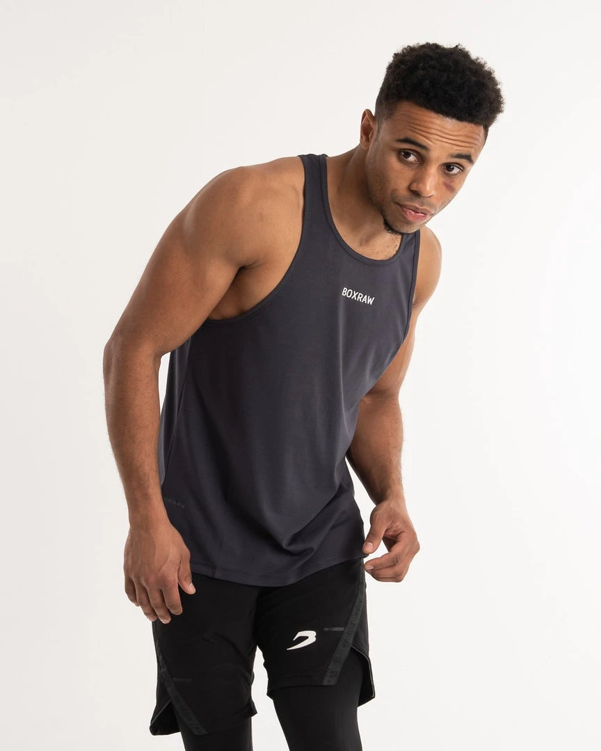 BOXRAW Men Clothing SMRT-TEC Stringer Tank - Charcoal 1 BOXRAW Men Clothing SMRT-TEC Stringer Tank - Charcoal