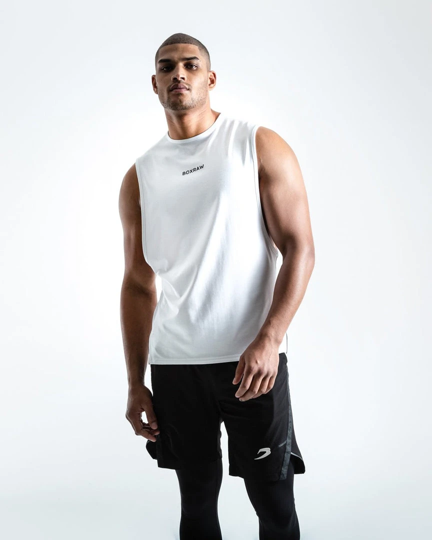 BOXRAW Men Boxing Essentials SMRT-TEC Muscle Tank - White 1 BOXRAW Men Boxing Essentials SMRT-TEC Muscle Tank - White