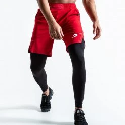 BOXRAW Men Best Sellers Pep Shorts (2-In-1 Training Tights) - Red/Black