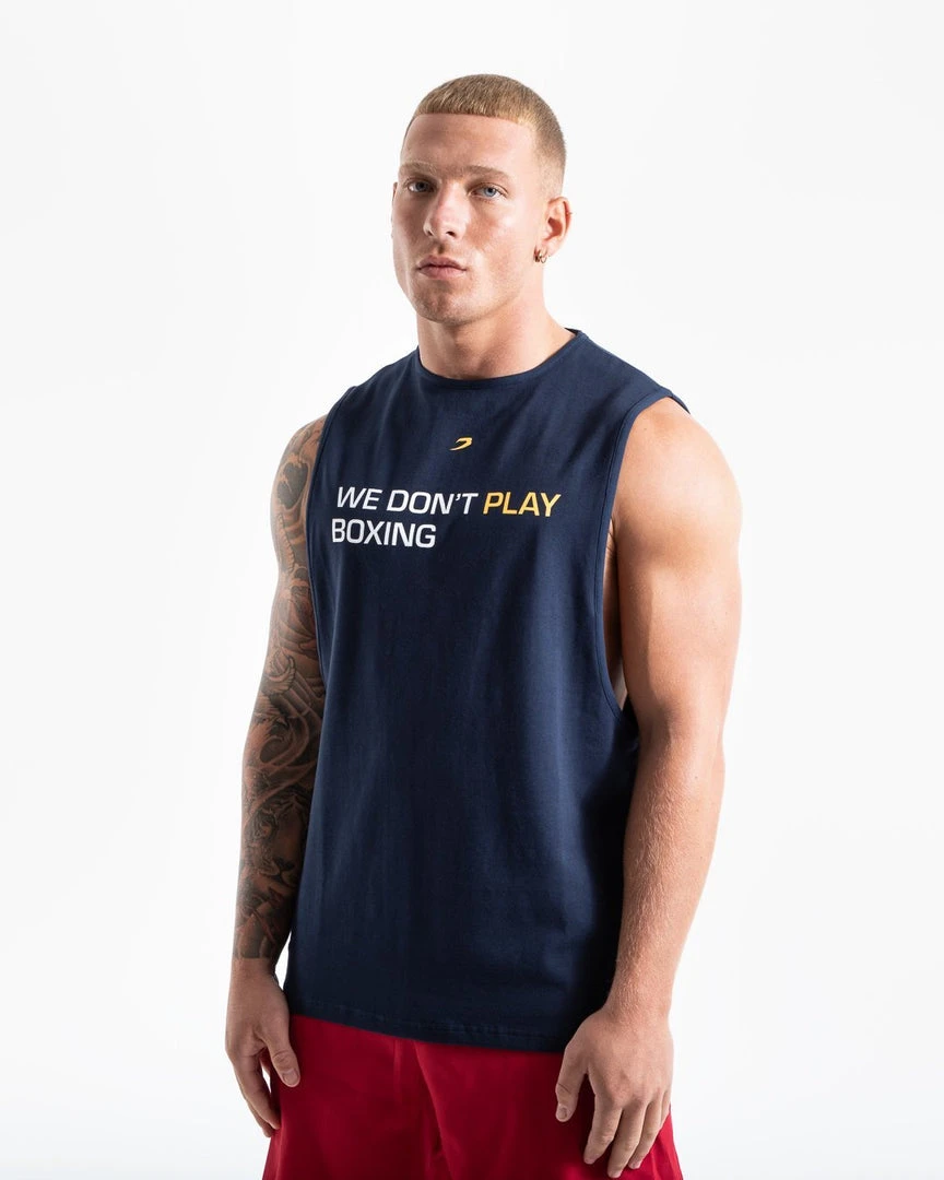 BOXRAW Men We Don't Play Boxing Muscle Tank - Navy Clothing 1 BOXRAW Men We Don't Play Boxing Muscle Tank - Navy Clothing