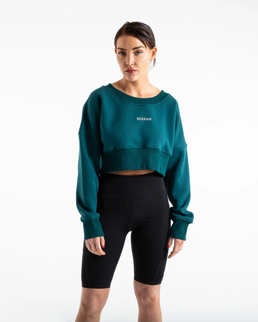 BOXRAW Women Johnson Cropped Sweatshirt - Teal 1 BOXRAW Women Johnson Cropped Sweatshirt - Teal