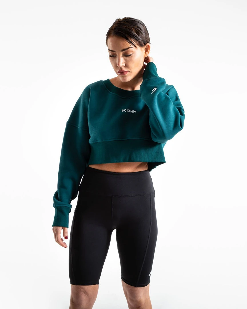 BOXRAW Women Johnson Cropped Sweatshirt - Teal 3 BOXRAW Women Johnson Cropped Sweatshirt - Teal