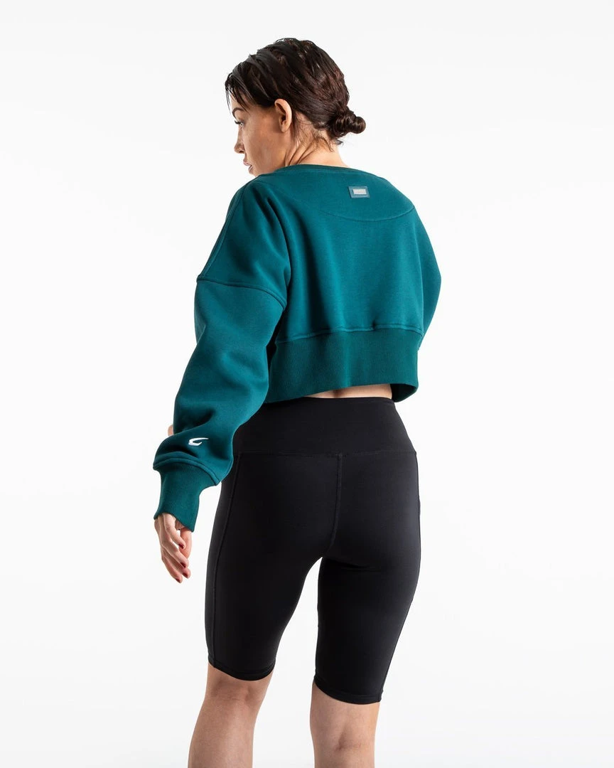 BOXRAW Women Johnson Cropped Sweatshirt - Teal 4 BOXRAW Women Johnson Cropped Sweatshirt - Teal
