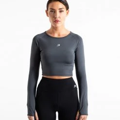 BOXRAW Women Clothing Crop Top Long Sleeve - Charcoal