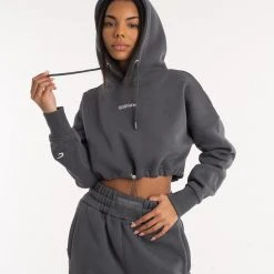 BOXRAW Women New Releases Johnson Cropped Hoodie - Charcoal