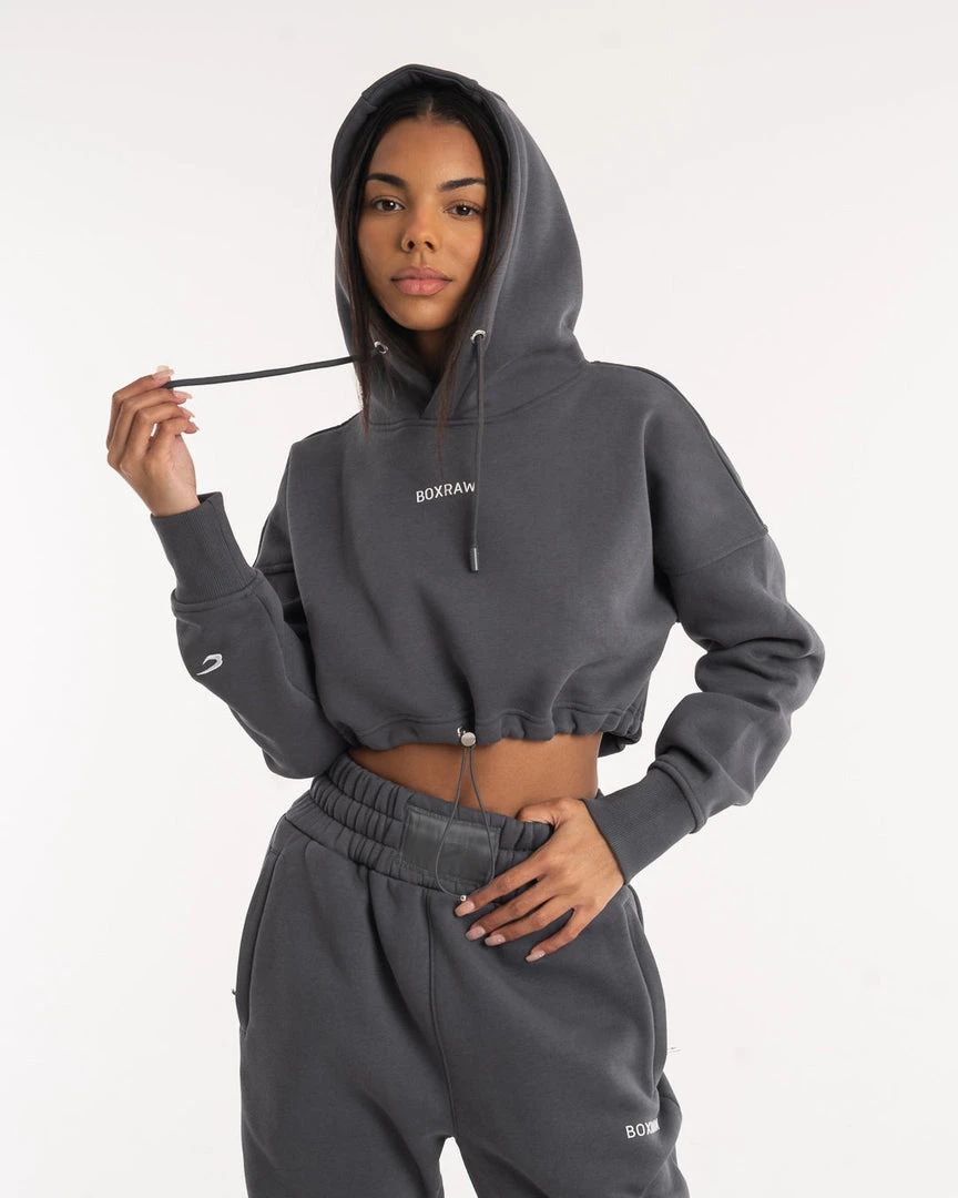 BOXRAW Women New Releases Johnson Cropped Hoodie - Charcoal 1 BOXRAW Women New Releases Johnson Cropped Hoodie - Charcoal