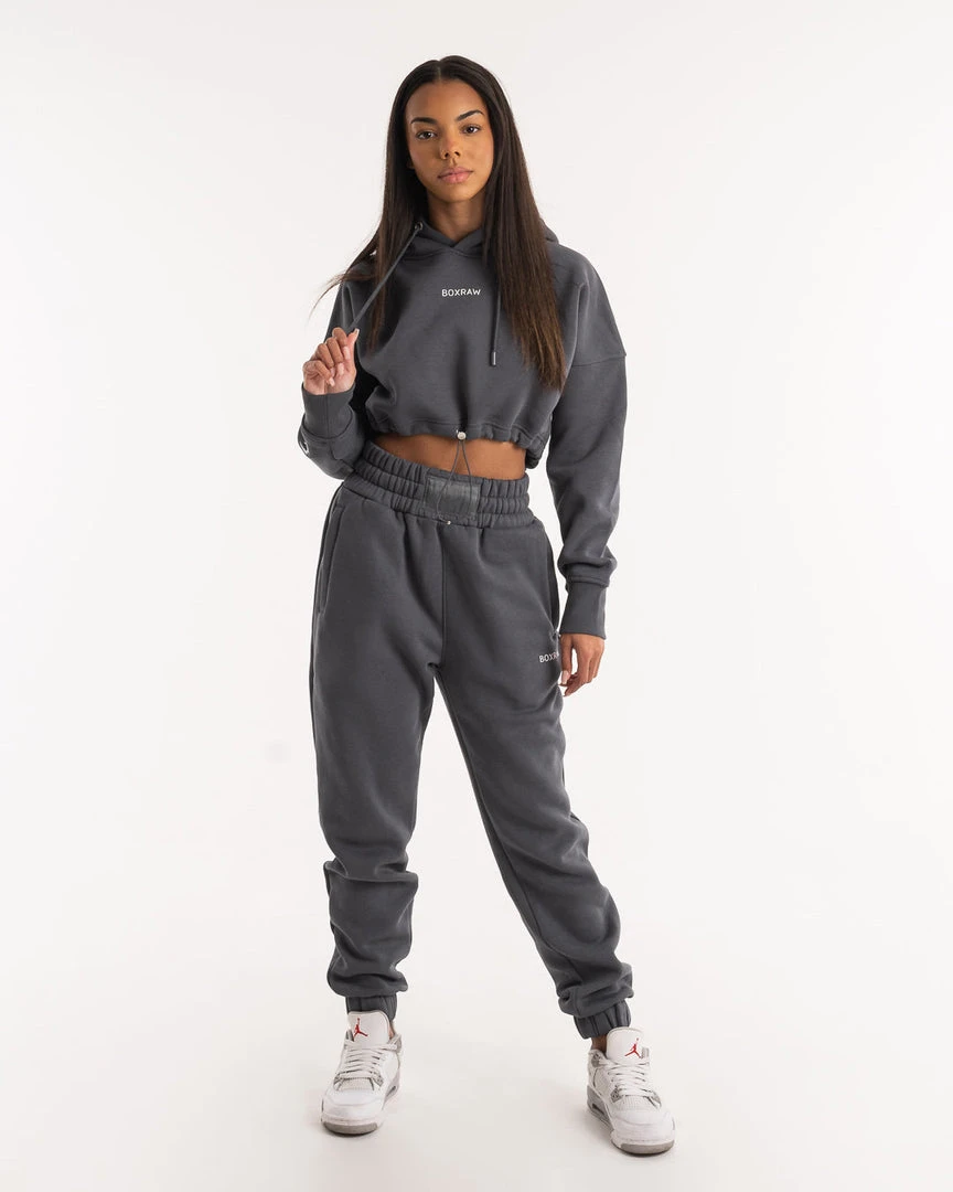 BOXRAW Women New Releases Johnson Cropped Hoodie - Charcoal 2 BOXRAW Women New Releases Johnson Cropped Hoodie - Charcoal
