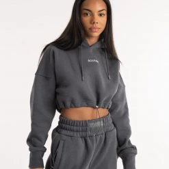 BOXRAW Women New Releases Johnson Cropped Hoodie - Charcoal 10 BOXRAW Women New Releases Johnson Cropped Hoodie - Charcoal