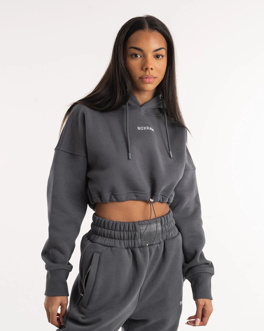 BOXRAW Women New Releases Johnson Cropped Hoodie - Charcoal 3 BOXRAW Women New Releases Johnson Cropped Hoodie - Charcoal
