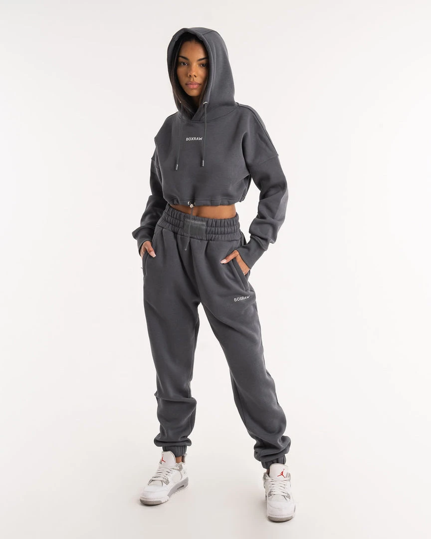 BOXRAW Women New Releases Johnson Cropped Hoodie - Charcoal 8 BOXRAW Women New Releases Johnson Cropped Hoodie - Charcoal