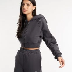BOXRAW Women Winstone Cropped Zip Hoodie - Charcoal