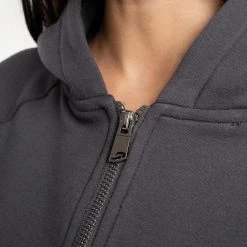 BOXRAW Women Winstone Cropped Zip Hoodie - Charcoal